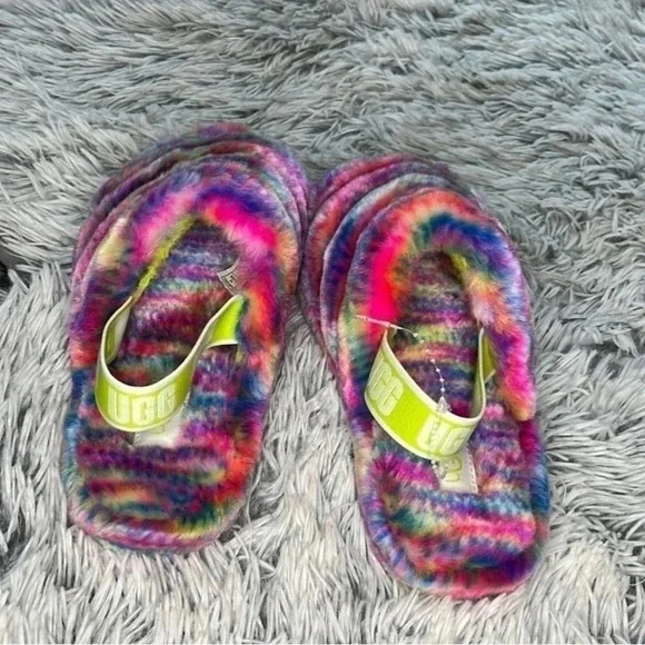 UGG Faux Fur Multicolored Slippers Size 4 - Picture 3 of 8